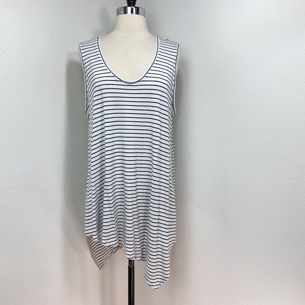 Apt 9 Black & White Stripe Knit Tunic Top  XL Sleeveless Boho Lagenlook Coastal